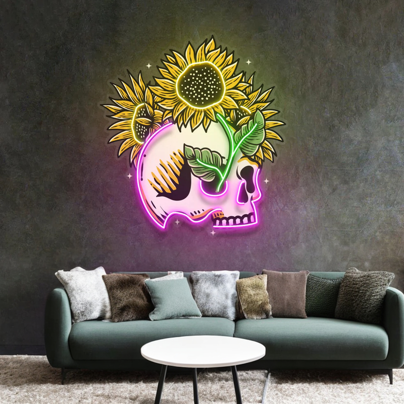 Skull Sun Flowers Sign Pop Art Led Neon Light