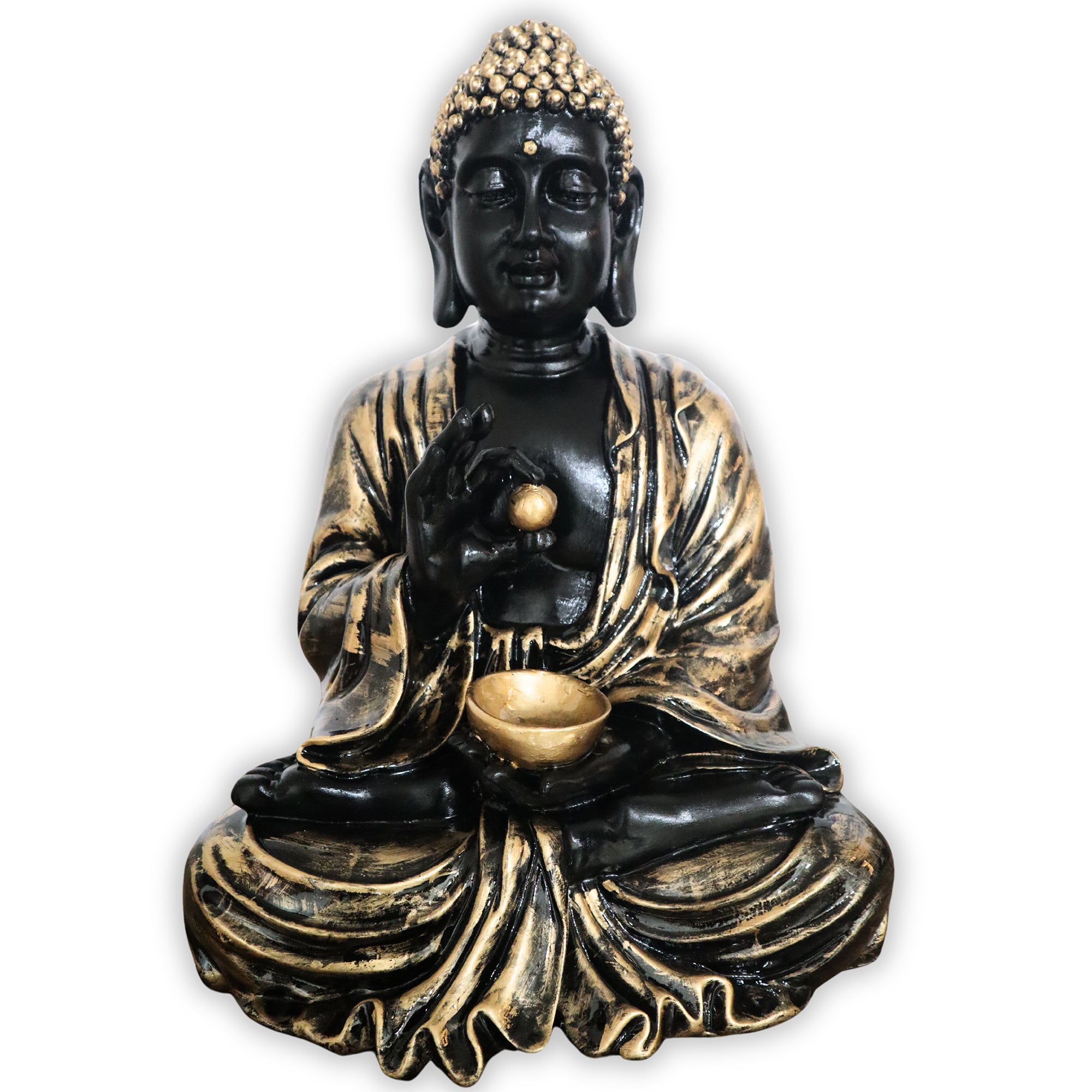 Black And Gold Sitting Buddha Idol Statue Showpiece