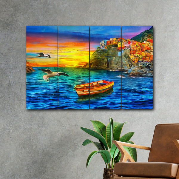 Sea Side View In 4 Panel Painting