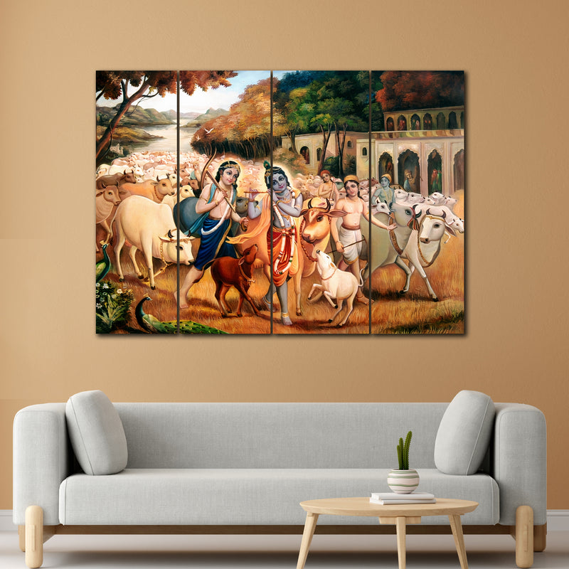 Lord Krishna And Balram In 4 Panel Painting