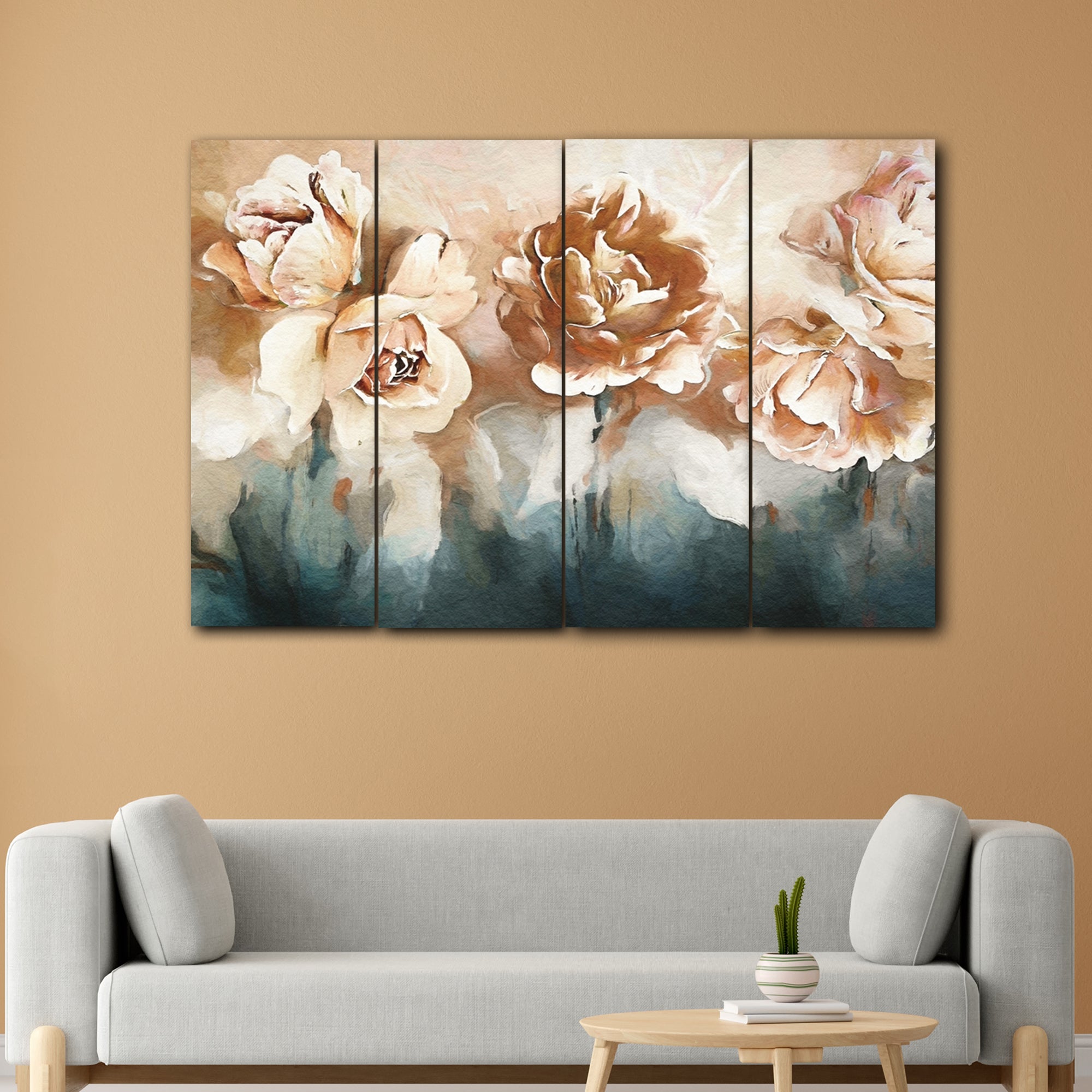 Abstract Rose Flower In 4 Panel Painting