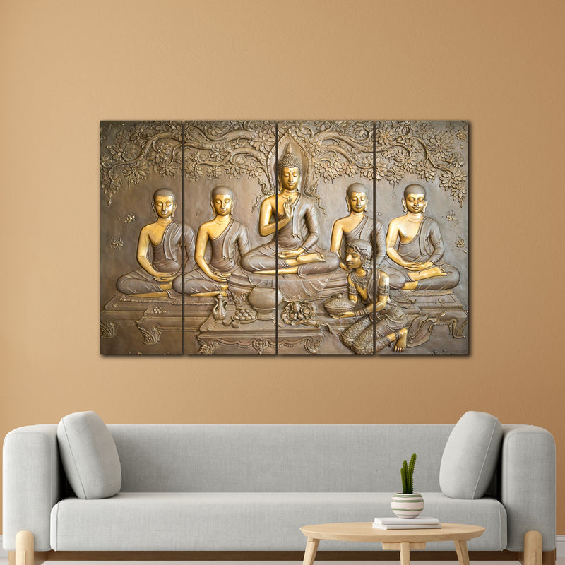 Teachings Of Buddha Panoramic In 4 Panel Painting