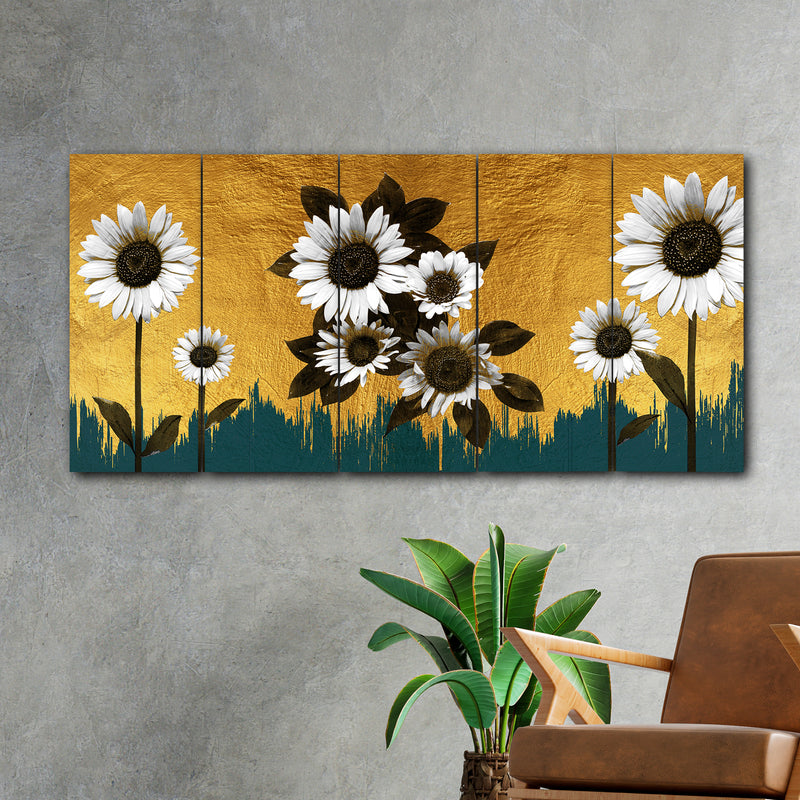 White Flower In 5 Panel Painting