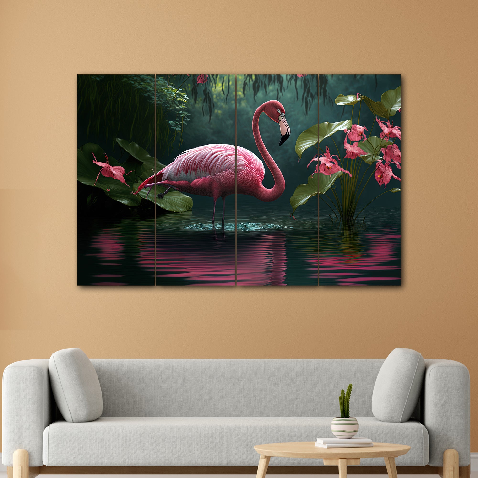 Flamingo Birds In 4 Panel Painting