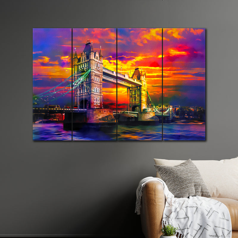 Tower Bridge Of Landon  In 4 Panel Painting