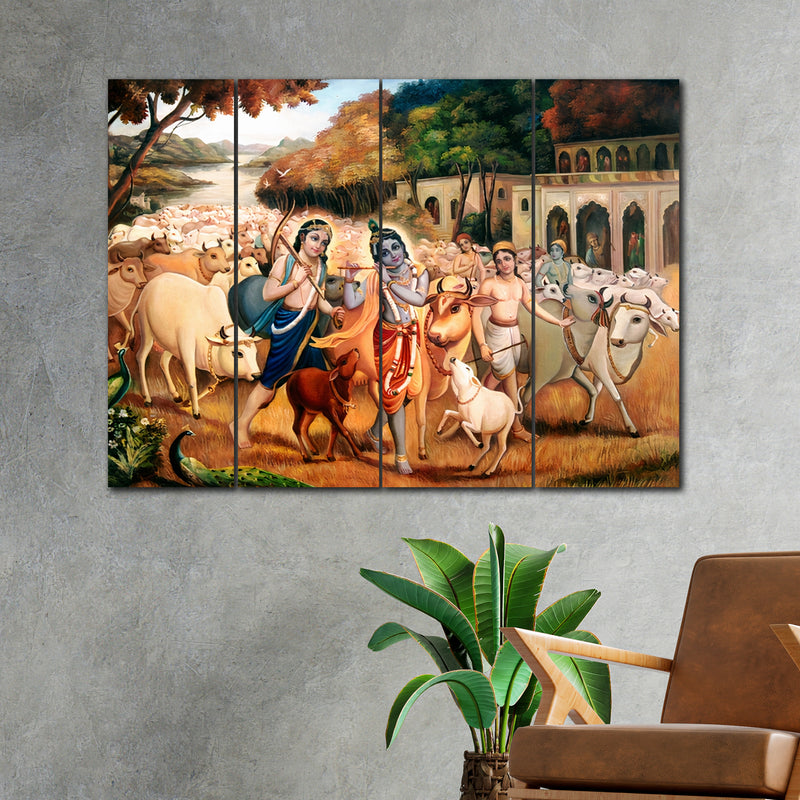 Lord Krishna And Balram In 4 Panel Painting