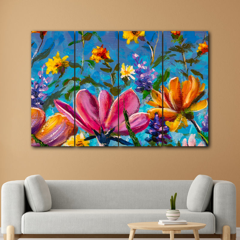 Wildflowers Impressionism Art In 4 Panel Painting