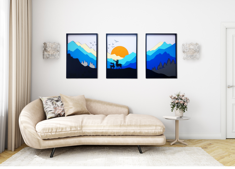 3D Mountain Nature Abstract Wall Art Set of 3