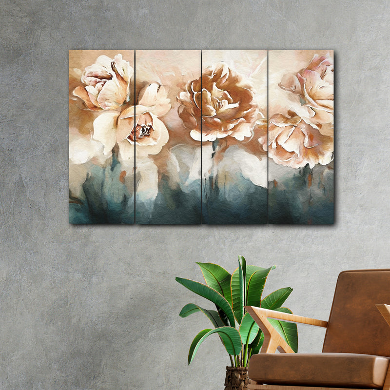 Abstract Rose Flower In 4 Panel Painting