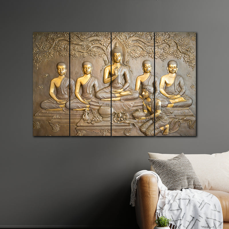 Teachings Of Buddha Panoramic In 4 Panel Painting