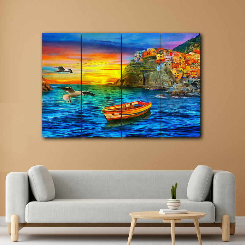 Sea Side View In 4 Panel Painting