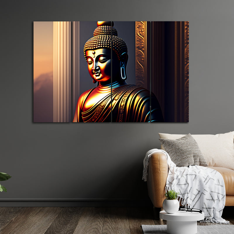 Statue Of Buddha In 4 Panel Painting