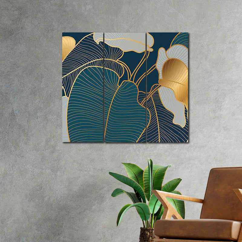 Tropical Leaves In 3 Panel Painting