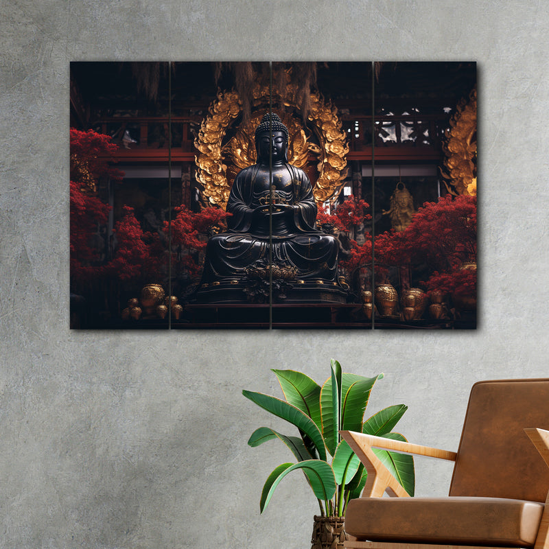 Dark Lord Buddha In 4 Panel Painting