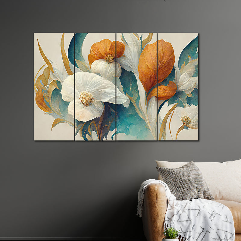 Abstract Colorful Spring Flower Texture Art In 4 Panel Painting