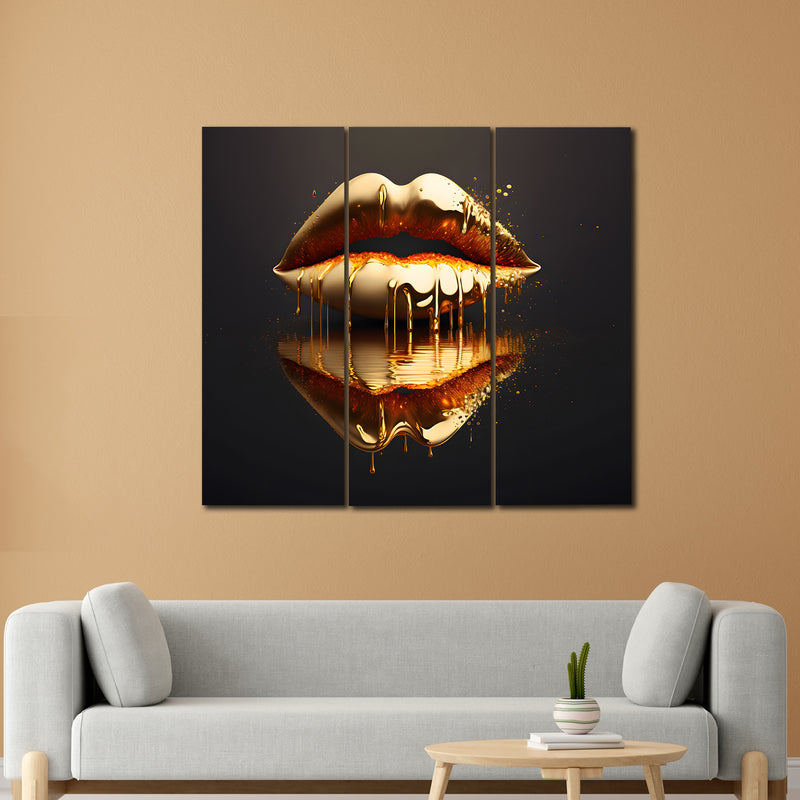 Golden Lips In 3 Panel Painting