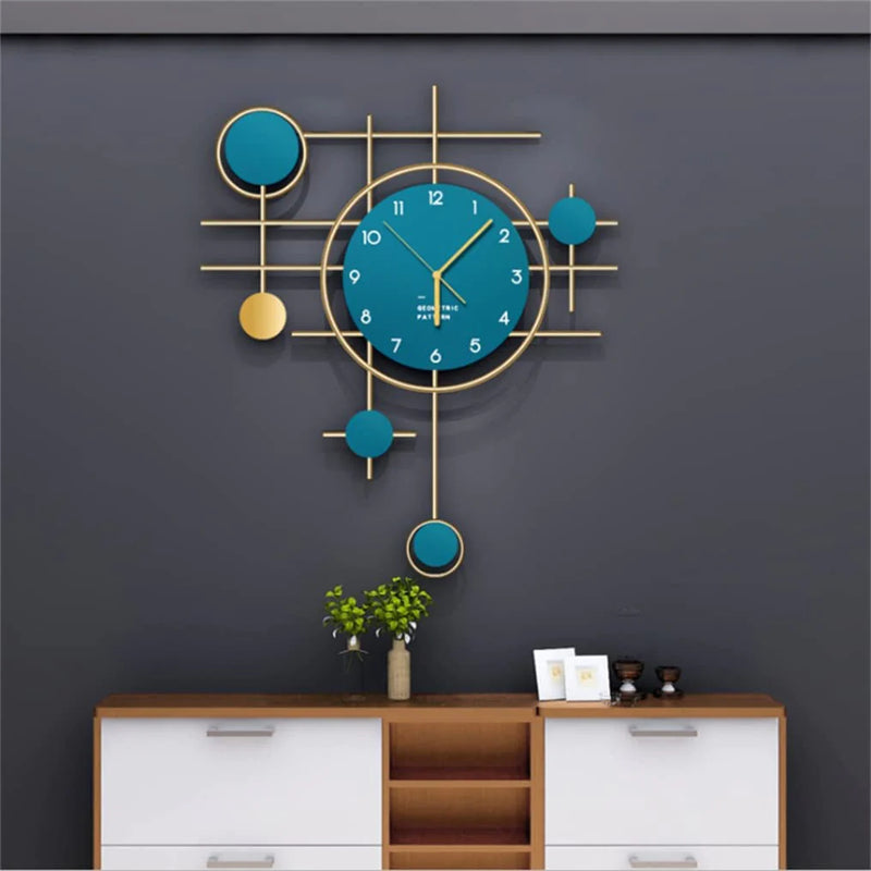 Blue & Golden Metal Wall Clock