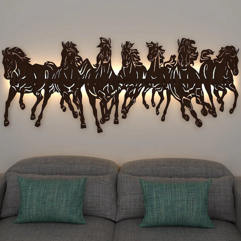 Seven Horses Backlit Wooden Wall Décor