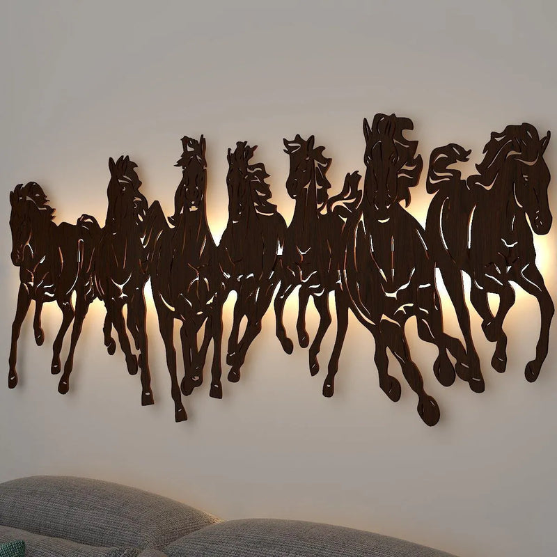 Seven Horses Backlit Wooden Wall Décor