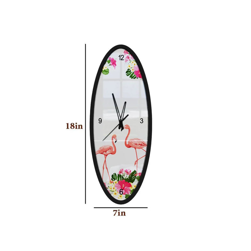 The Flamingo Dance Wooden Oval Wall Clock