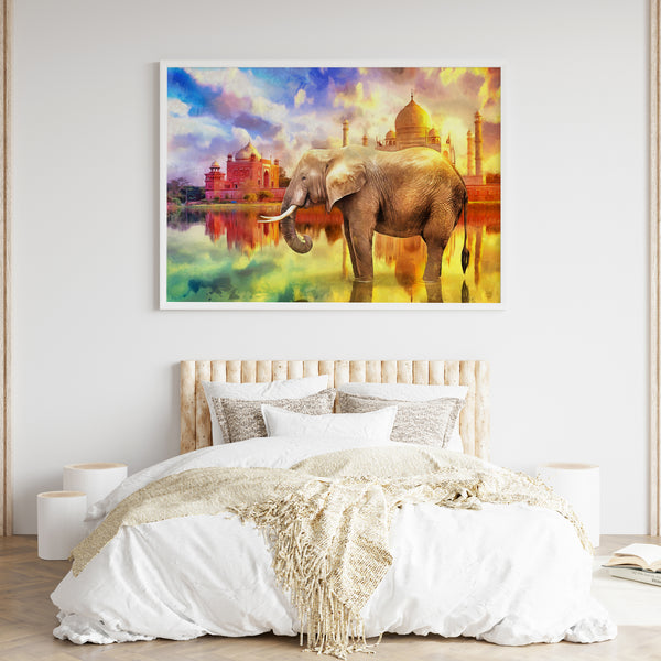 Elephant At Taj Mahal Abstract Art Wall Painting