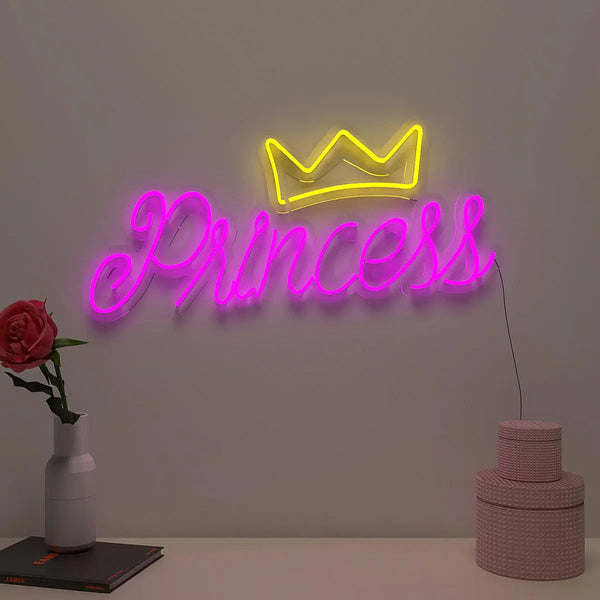 Crowned Princess Pink & Yellow Warm Neon Light
