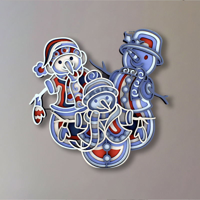 3D Snowman Family Mandala Art Wall Decor