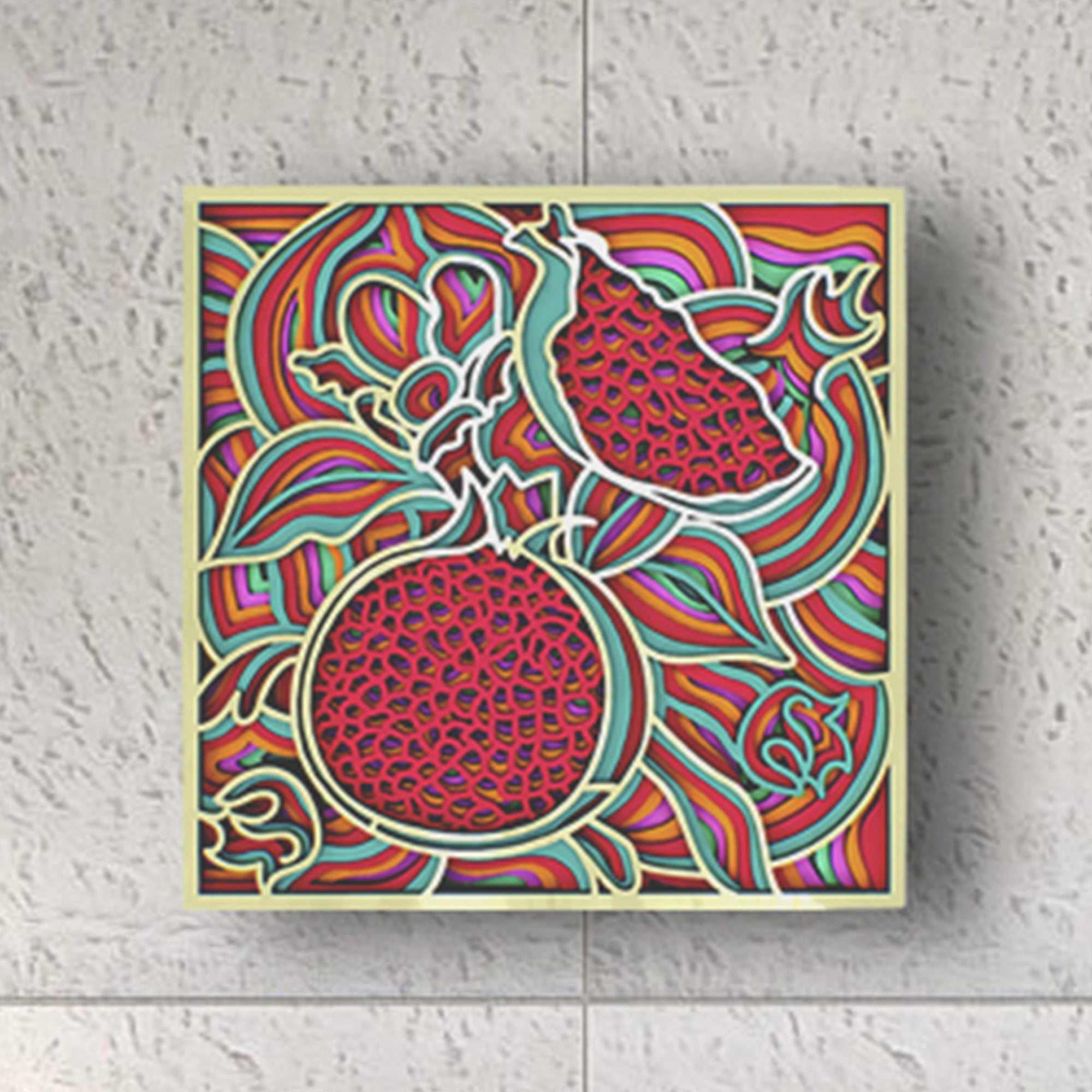 3D Sliced Pomegranate Mandala Art Wall Decor