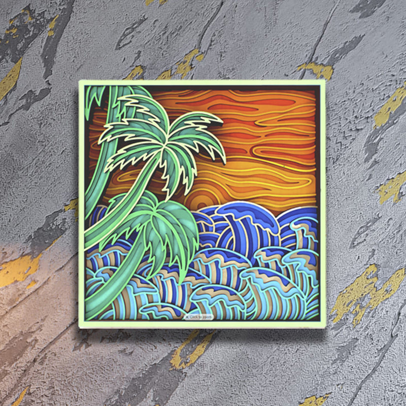 3D Palm Tree with Sunset Mandala Art