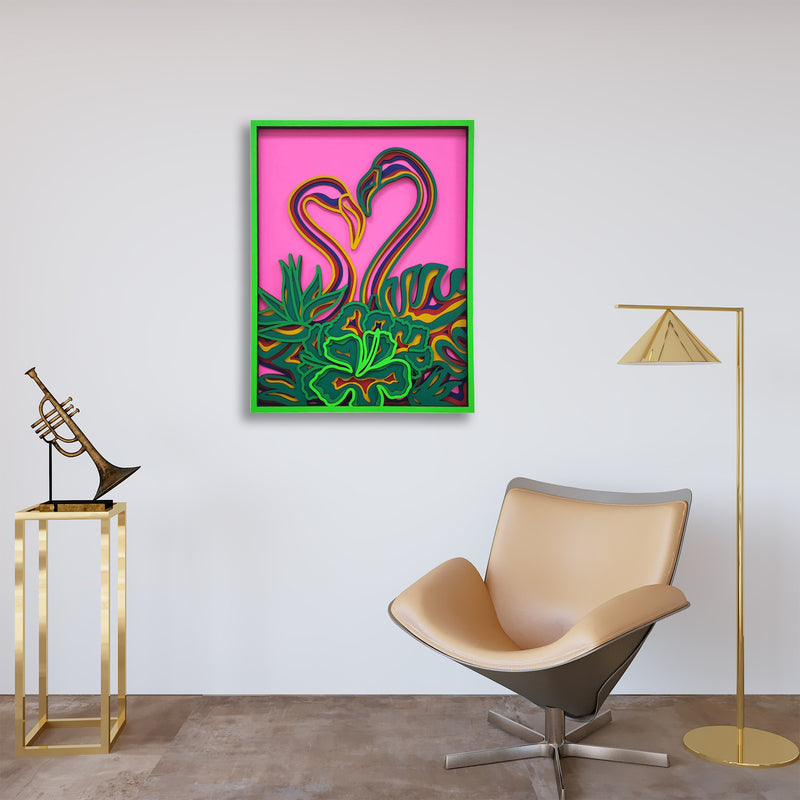 3D Love Flamingos Mandala Art Wall Decor