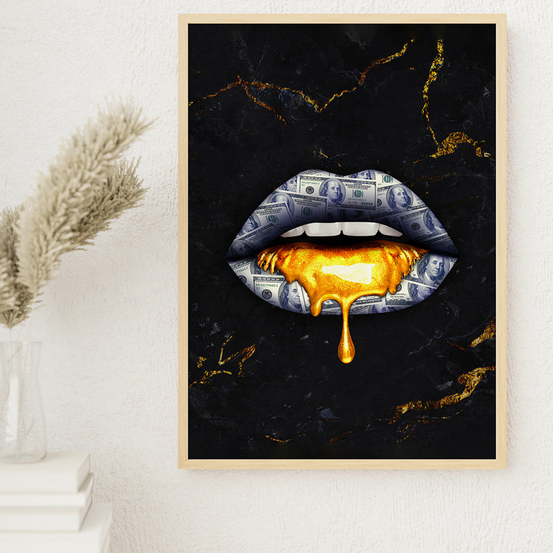 Gold Lips Abstract Wall Art Painting