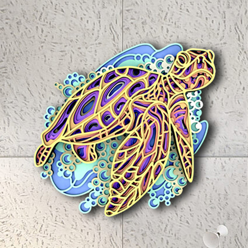 3D Sea Turtle in Water Mandala Art