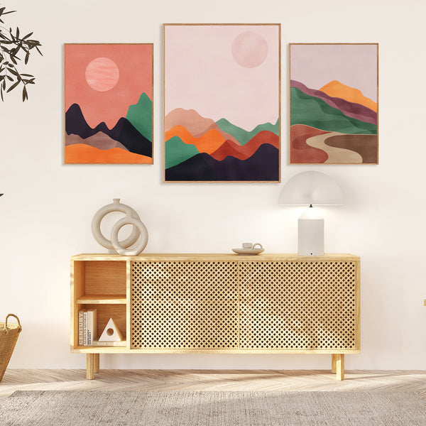 Abstract Sun & Moon Wall Art Paintings Set of 3