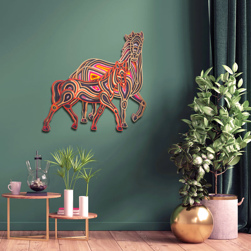 Horse and Foal wood mandala wall art