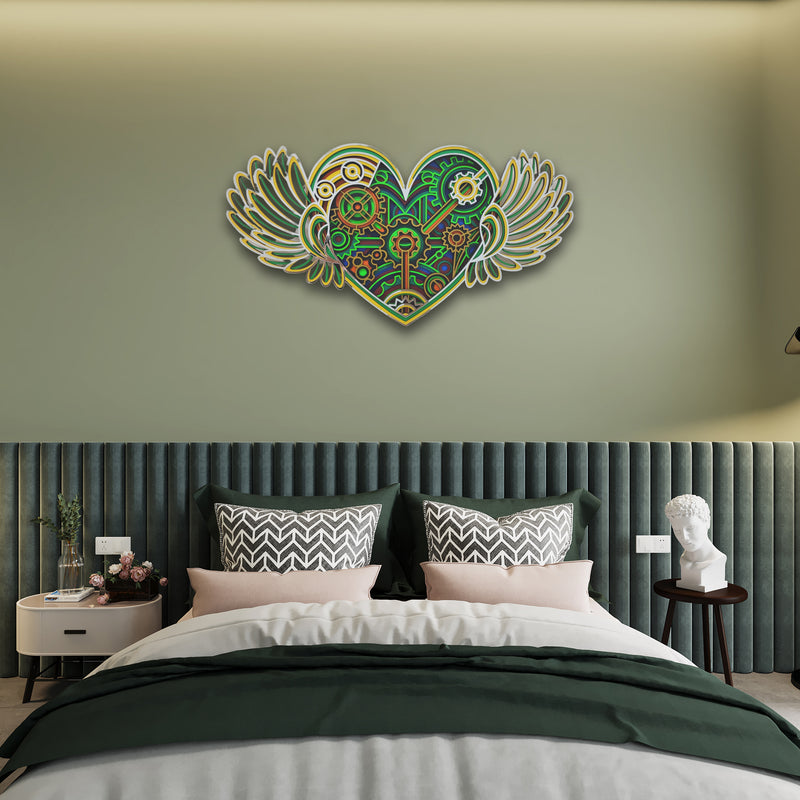 Gear Heart With Wings Mandala Art Wall Decor