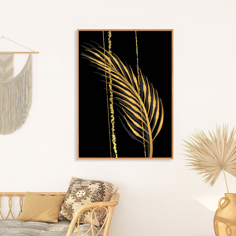 Golden Leaf Wall Art Paintings Set of 3