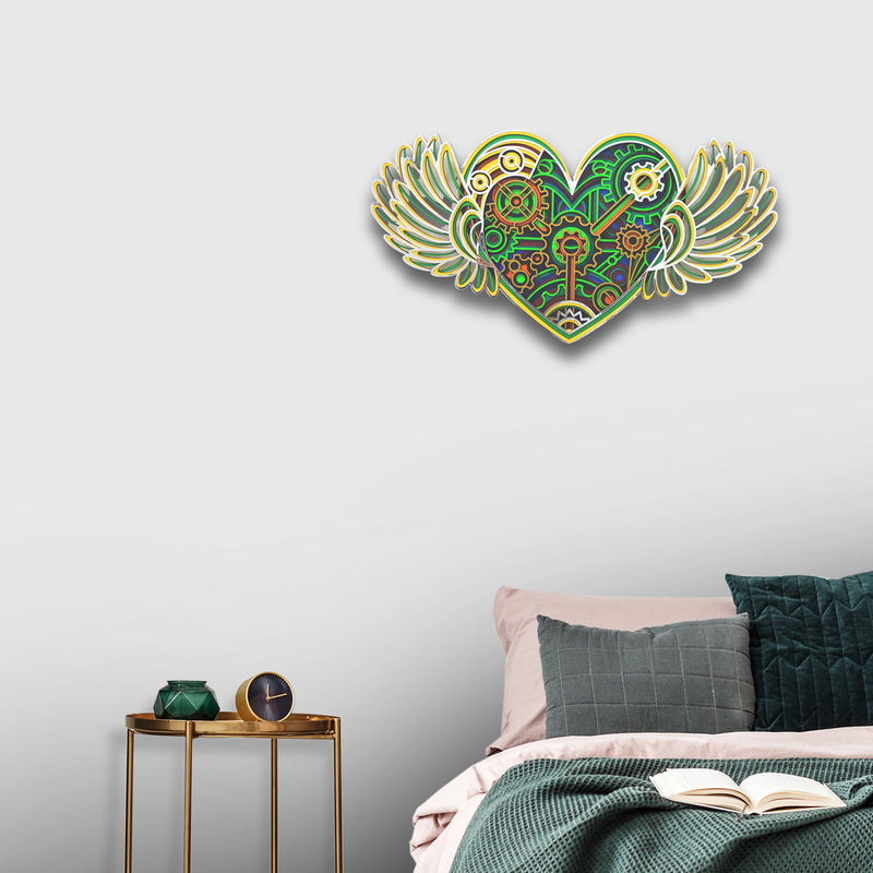 Gear Heart With Wings Wall Decor