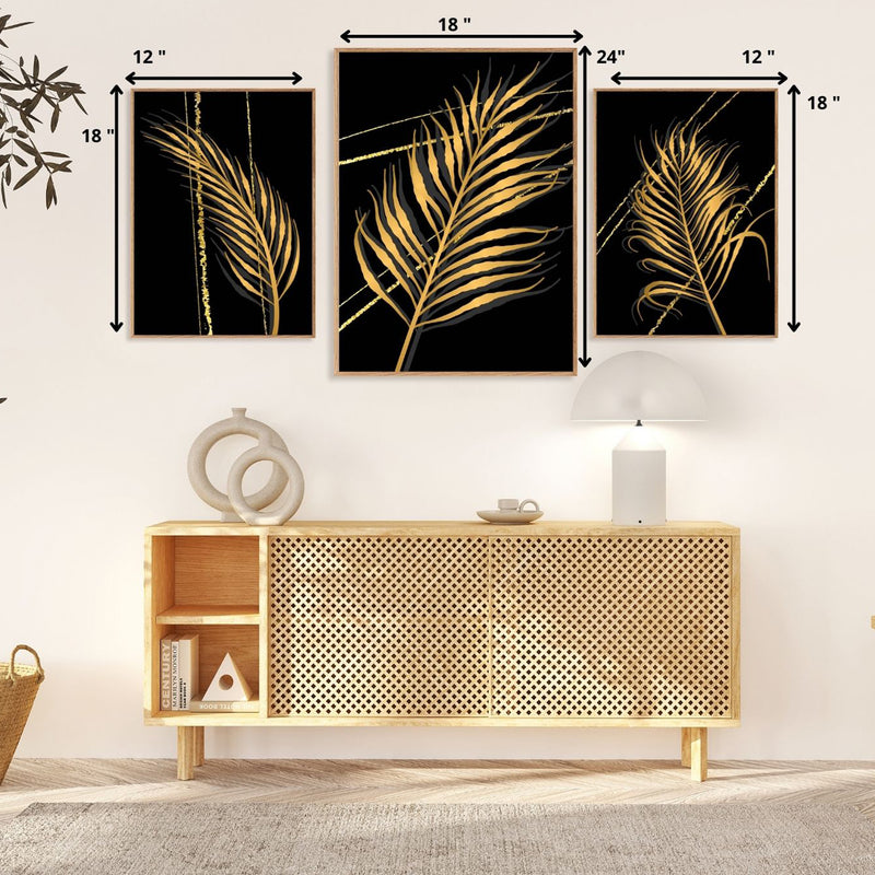 Golden leaf acrylic floral paintings