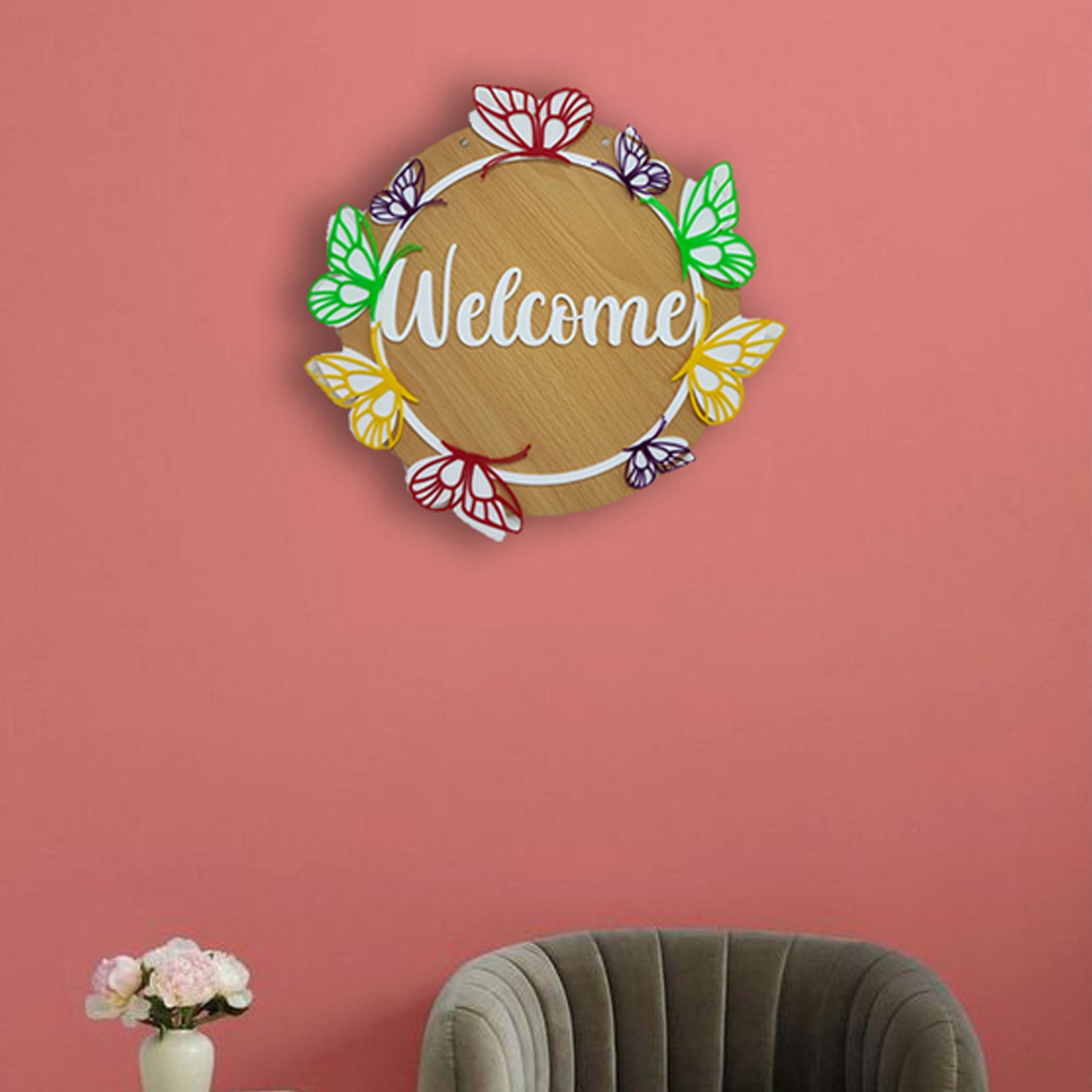 Stylish Welcome Nameplate with Butterfly Accents