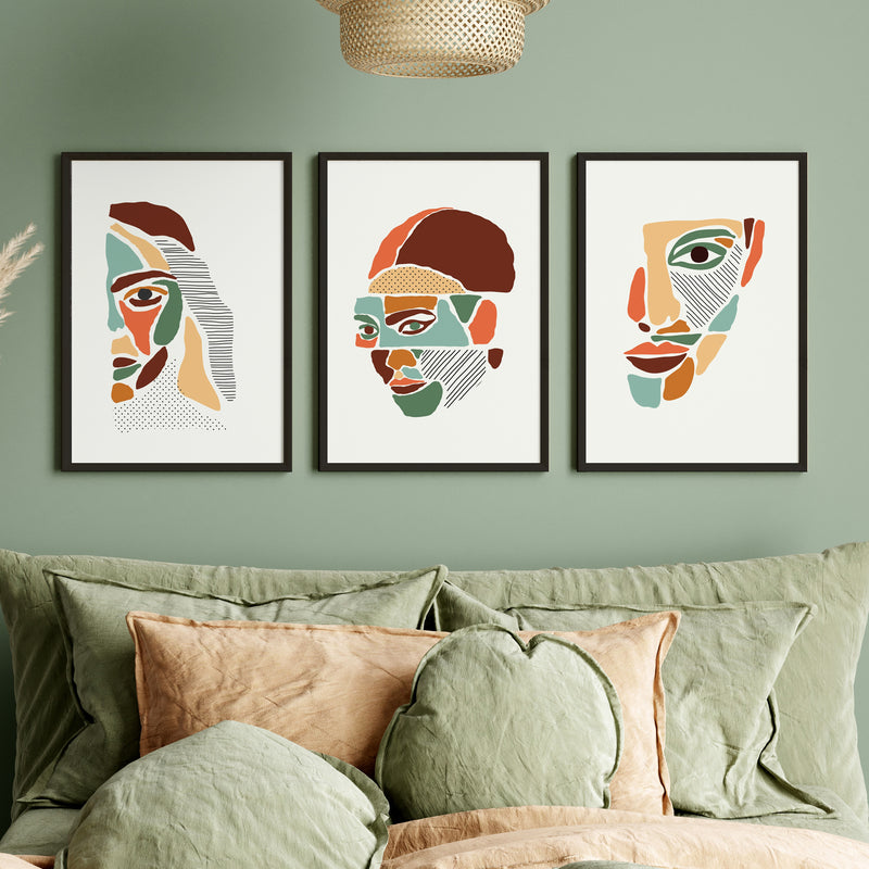 Abstract Face Art Wall Paintings Set of 3