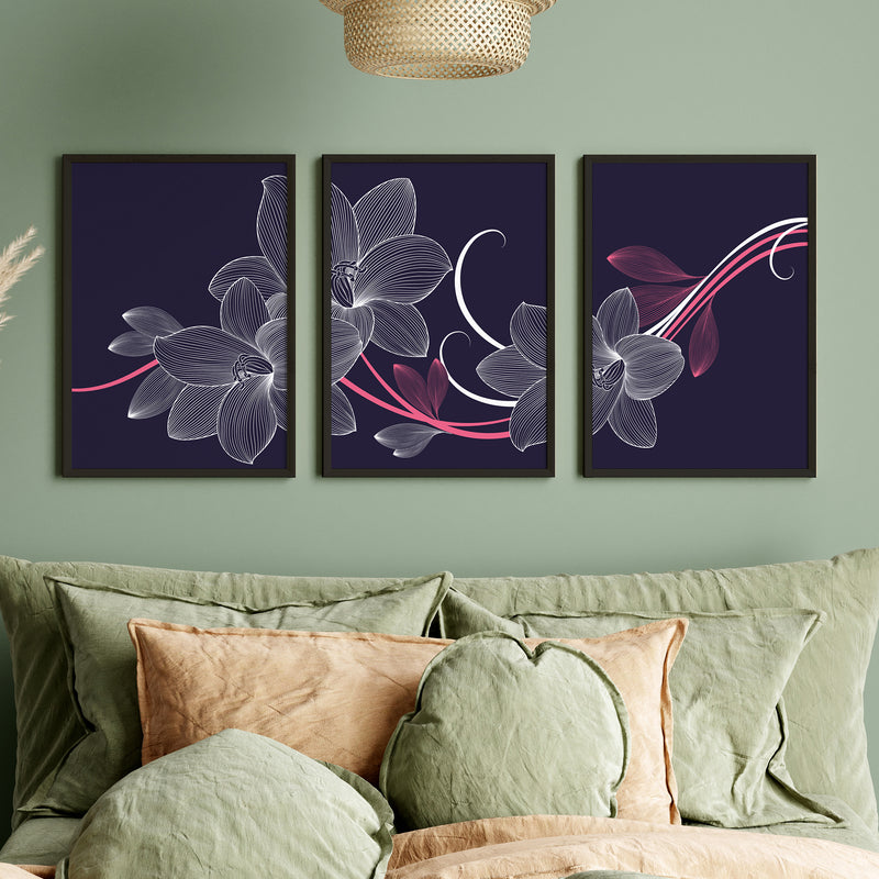 Flower & Monstera Leaves Abstract Art Wall Paintings Set of 3