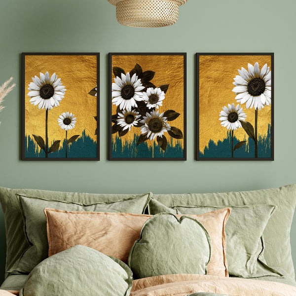 White Flower Wall Paintings Set of 3