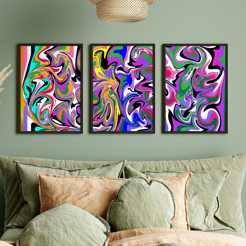 Multicolor Abstract Modern Art Wall Paintings Set of 3