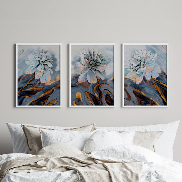 Golden Botanical Leaves Abstract Art Wall Paintings Set of 3