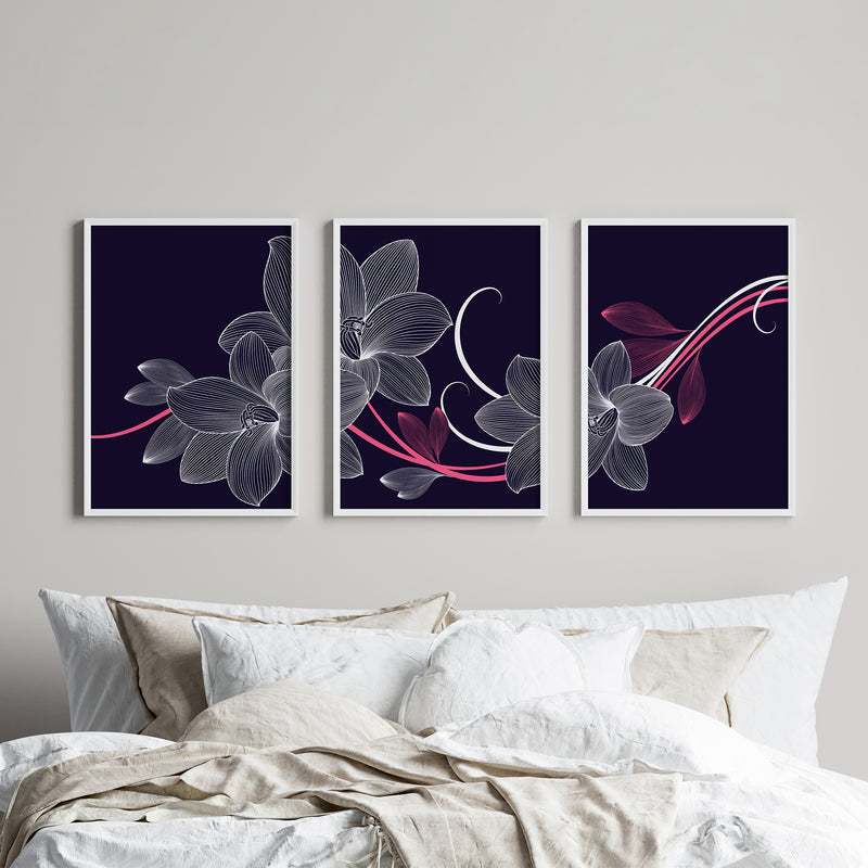 Flower & Monstera Leaves Abstract Art Wall Paintings Set